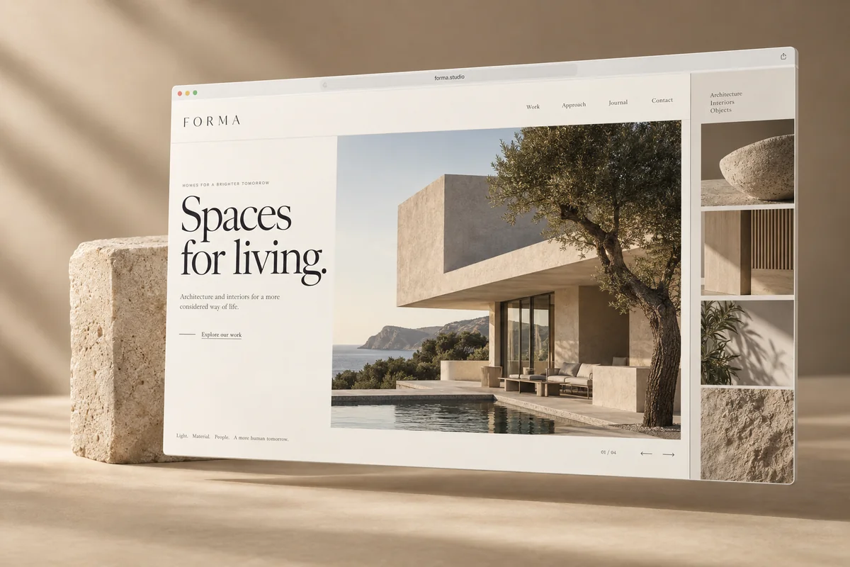 FORMA concept: an editorial architecture website featuring a sunlit coastal home